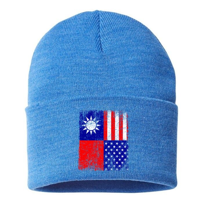 Taiwan Flag Usa Flag Distressed Retro Vintage Taiwanese Meaningful Gift Sustainable Knit Beanie