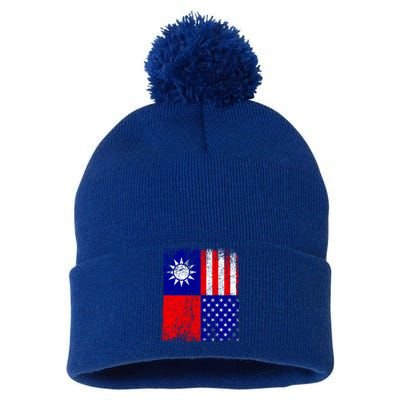 Taiwan Flag Usa Flag Distressed Retro Vintage Taiwanese Meaningful Gift Pom Pom 12in Knit Beanie