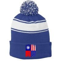 Taiwan Flag Usa Flag Distressed Retro Vintage Taiwanese Meaningful Gift Stripe Pom Pom Beanie