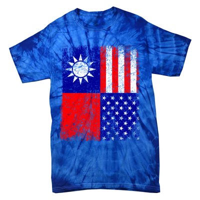 Taiwan Flag Usa Flag Distressed Retro Vintage Taiwanese Meaningful Gift Tie-Dye T-Shirt