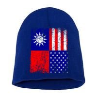 Taiwan Flag Usa Flag Distressed Retro Vintage Taiwanese Meaningful Gift Short Acrylic Beanie