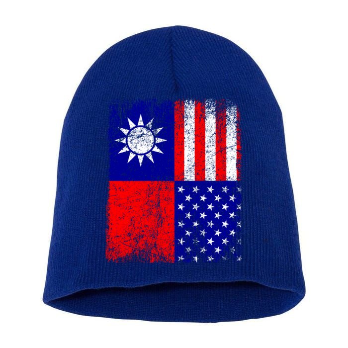 Taiwan Flag Usa Flag Distressed Retro Vintage Taiwanese Meaningful Gift Short Acrylic Beanie