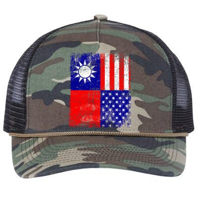 Taiwan Flag Usa Flag Distressed Retro Vintage Taiwanese Meaningful Gift Retro Rope Trucker Hat Cap