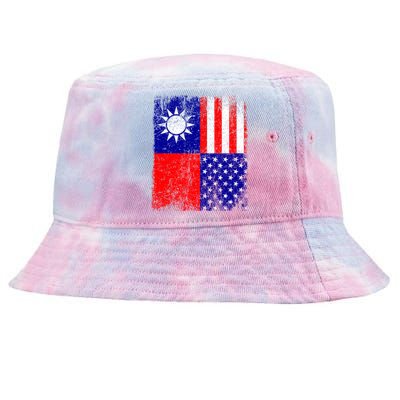 Taiwan Flag Usa Flag Distressed Retro Vintage Taiwanese Meaningful Gift Tie-Dyed Bucket Hat