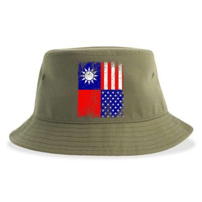 Taiwan Flag Usa Flag Distressed Retro Vintage Taiwanese Meaningful Gift Sustainable Bucket Hat