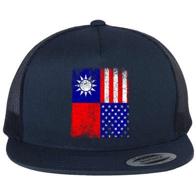 Taiwan Flag Usa Flag Distressed Retro Vintage Taiwanese Meaningful Gift Flat Bill Trucker Hat