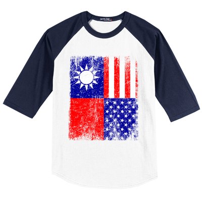 Taiwan Flag Usa Flag Distressed Retro Vintage Taiwanese Meaningful Gift Baseball Sleeve Shirt