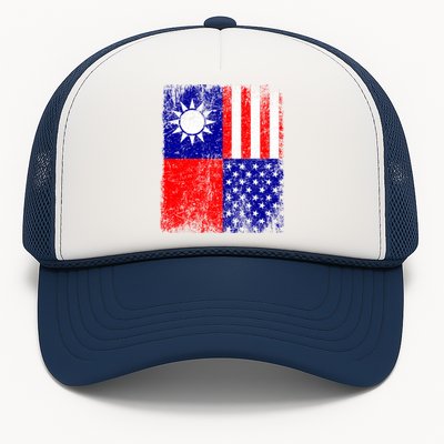 Taiwan Flag Usa Flag Distressed Retro Vintage Taiwanese Meaningful Gift Trucker Hat