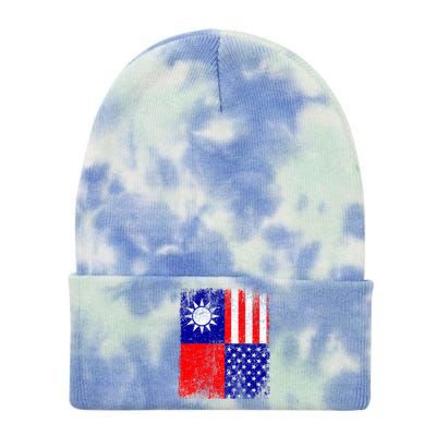 Taiwan Flag Usa Flag Distressed Retro Vintage Taiwanese Meaningful Gift Tie Dye 12in Knit Beanie