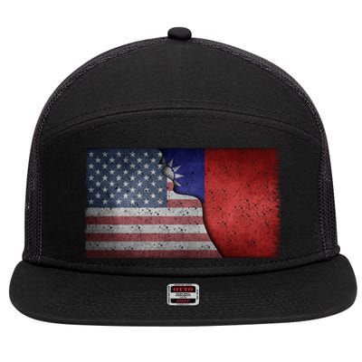 Taiwan Flag Usa Taiwanese Roots Half American Pride Taiwan Great Gift 7 Panel Mesh Trucker Snapback Hat