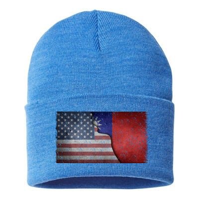 Taiwan Flag Usa Taiwanese Roots Half American Pride Taiwan Great Gift Sustainable Knit Beanie