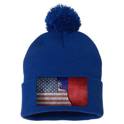 Taiwan Flag Usa Taiwanese Roots Half American Pride Taiwan Great Gift Pom Pom 12in Knit Beanie