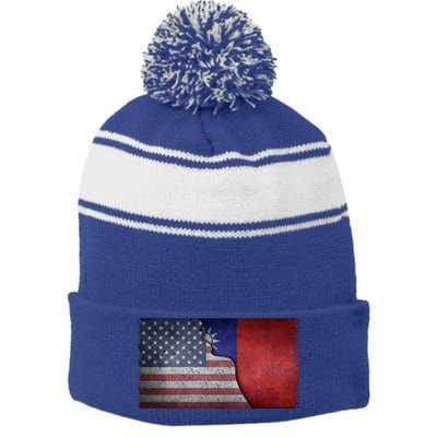 Taiwan Flag Usa Taiwanese Roots Half American Pride Taiwan Great Gift Stripe Pom Pom Beanie