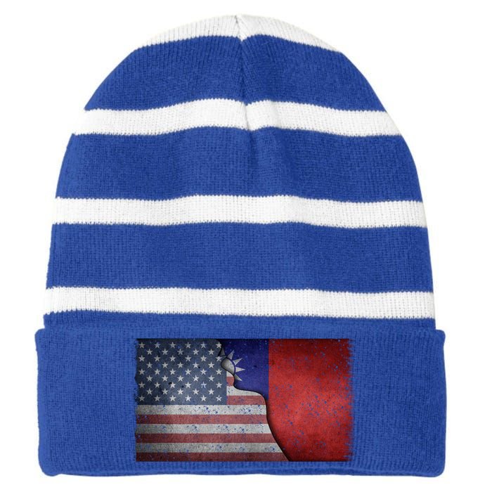 Taiwan Flag Usa Taiwanese Roots Half American Pride Taiwan Great Gift Striped Beanie with Solid Band