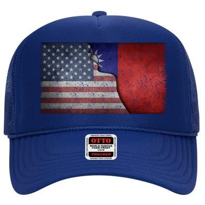 Taiwan Flag Usa Taiwanese Roots Half American Pride Taiwan Great Gift High Crown Mesh Back Trucker Hat