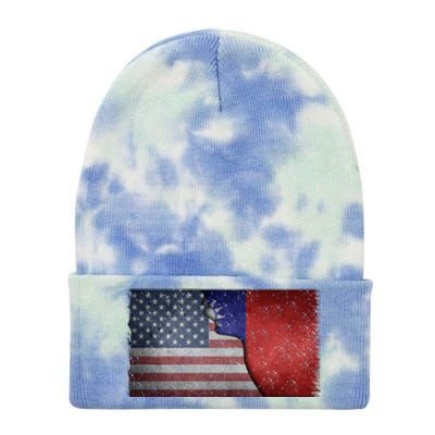 Taiwan Flag Usa Taiwanese Roots Half American Pride Taiwan Great Gift Tie Dye 12in Knit Beanie