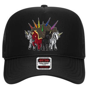 The Four Unicorns Of The Apocalypse Horsemen Parody High Crown Mesh Back Trucker Hat