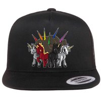 The Four Unicorns Of The Apocalypse Horsemen Parody Flat Bill Trucker Hat