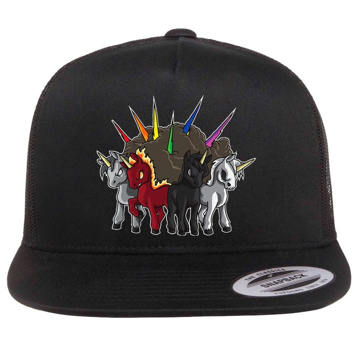 The Four Unicorns Of The Apocalypse Horsemen Parody Flat Bill Trucker Hat