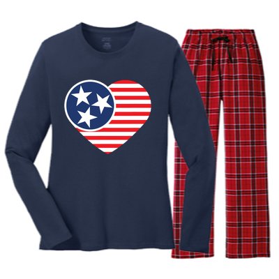 Tennessee Flag Vintage American Usa Heart Women's Long Sleeve Flannel Pajama Set 