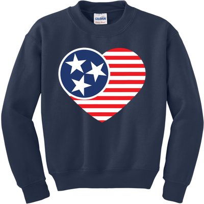 Tennessee Flag Vintage American Usa Heart Kids Sweatshirt