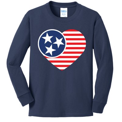 Tennessee Flag Vintage American Usa Heart Kids Long Sleeve Shirt