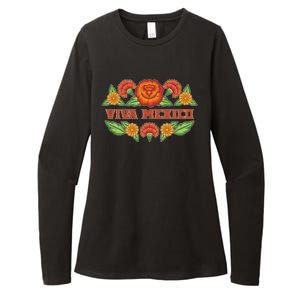 Traditional Floral Viva Mexico Womens CVC Long Sleeve Shirt