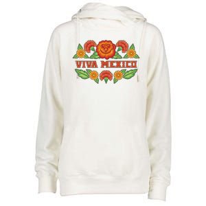 Traditional Floral Viva Mexico Womens Funnel Neck Pullover Hood