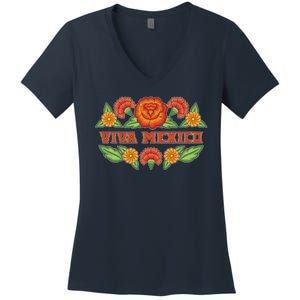 Traditional Floral Viva Mexico Women's V-Neck T-Shirt