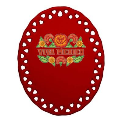 Traditional Floral Viva Mexico Ceramic Oval Ornament