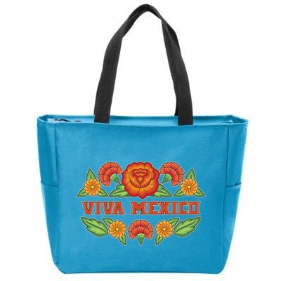 Traditional Floral Viva Mexico Zip Tote Bag