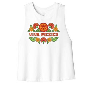 Traditional Floral Viva Mexico Women's Racerback Cropped Tank