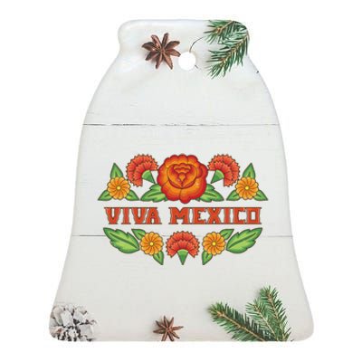 Traditional Floral Viva Mexico Ceramic Bell Ornament