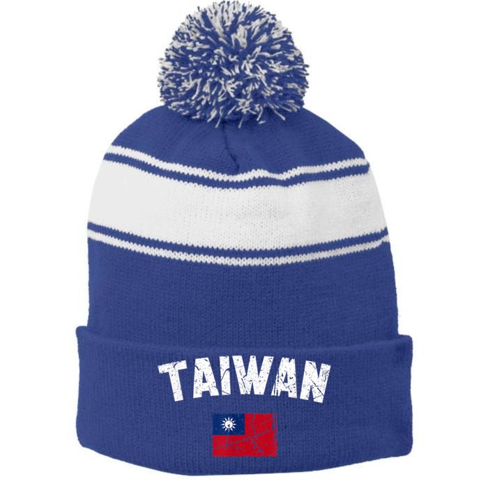 Taiwan Flag Vintage Taiwan Funny Gift Stripe Pom Pom Beanie