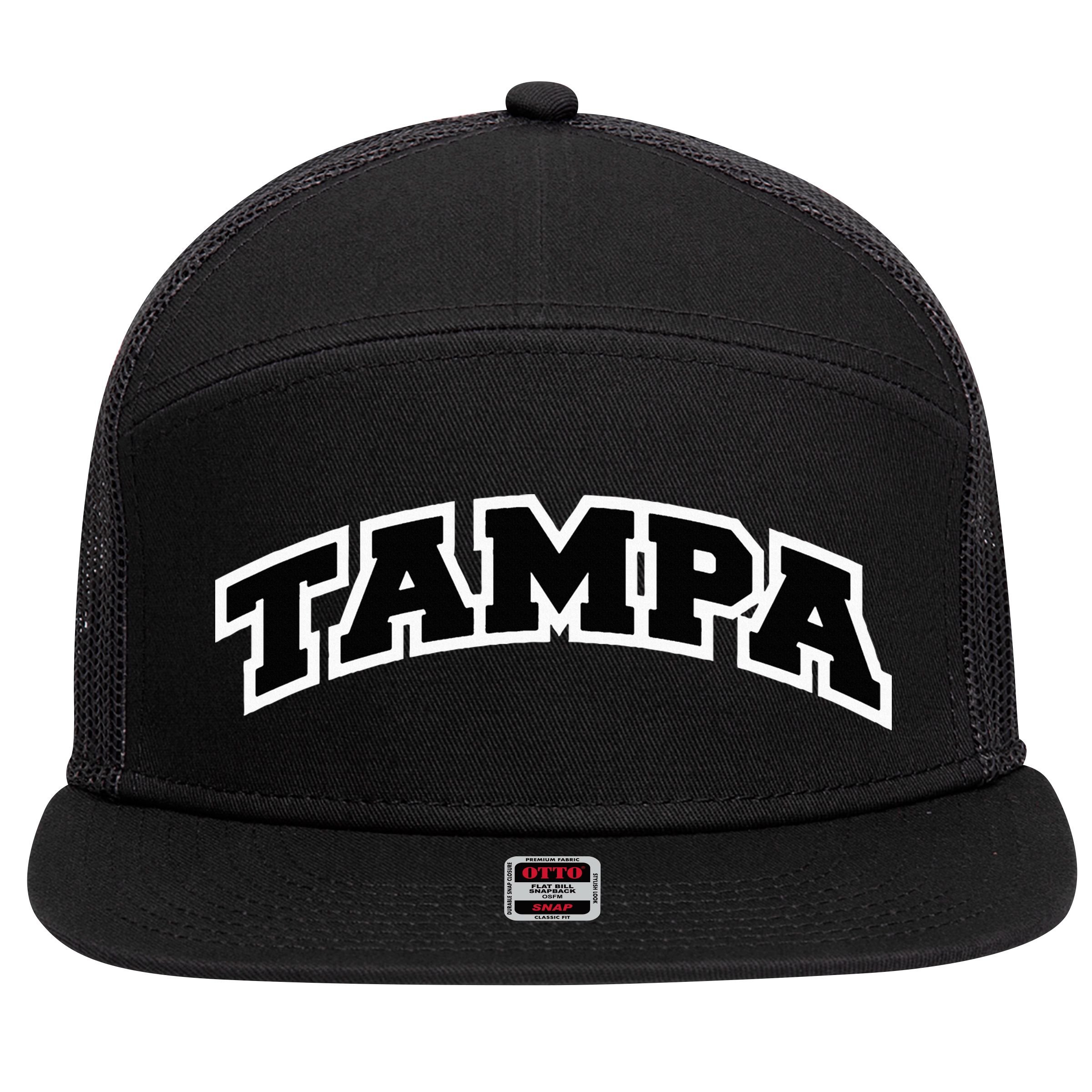 Tampa Florida Varsity Style Vintage Red 7 Panel Mesh Trucker Snapback Hat