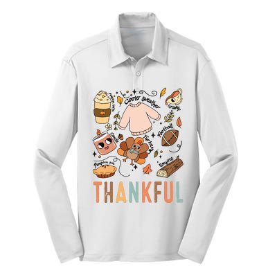 Thankful Fall Vibes Thanksgiving Silk Touch Performance Long Sleeve Polo