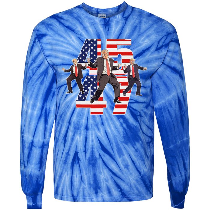 Trump Funny Victory Dance Trump Dancing America 47 Tie-Dye Long Sleeve Shirt