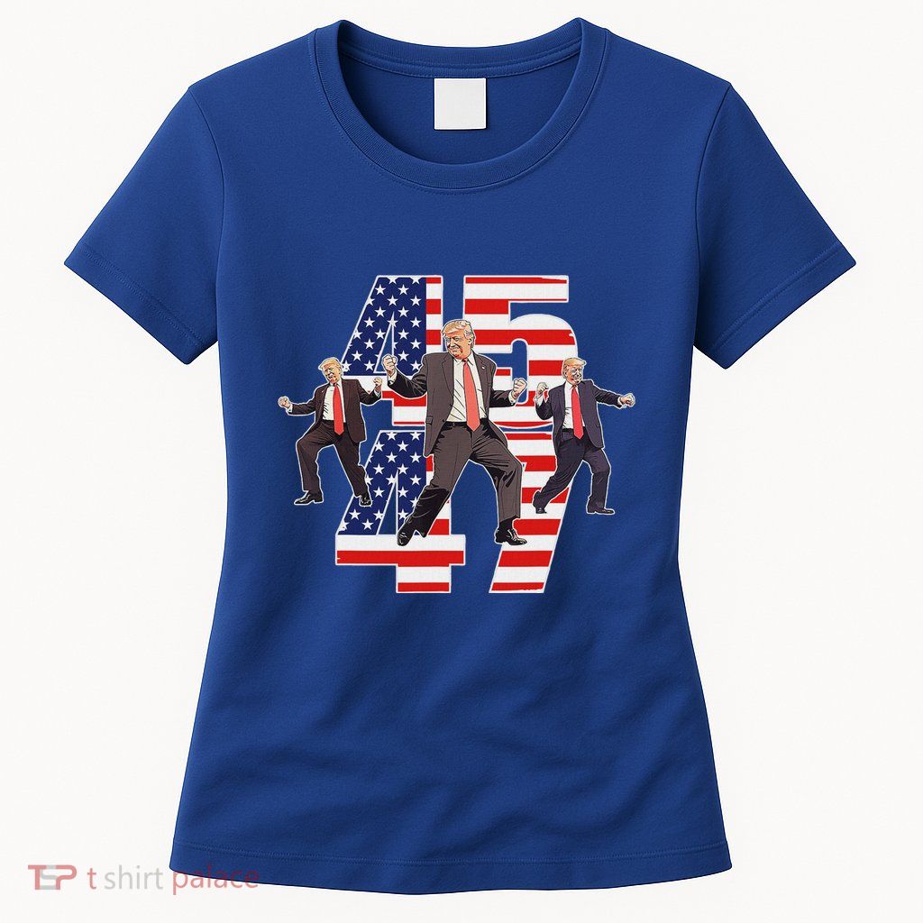 Trump Funny Victory Dance Trump Dancing America 47 Womens T-Shirt