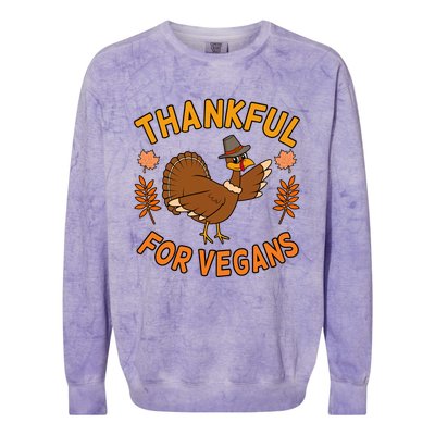 Thankful For Vegans Funny Turkey Thanksgiving Family Graphic Gift Colorblast Crewneck Sweatshirt