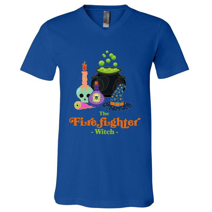 The Firefighter Witch Fire Halloween Fire Marshal Scary Gift V-Neck T-Shirt