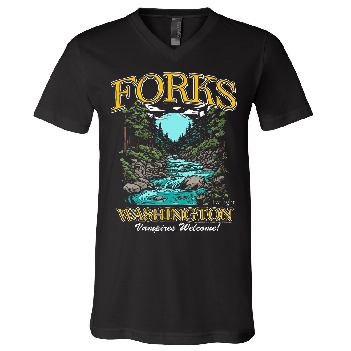 Twilight Forks Washington Vampires Welcome V-Neck T-Shirt