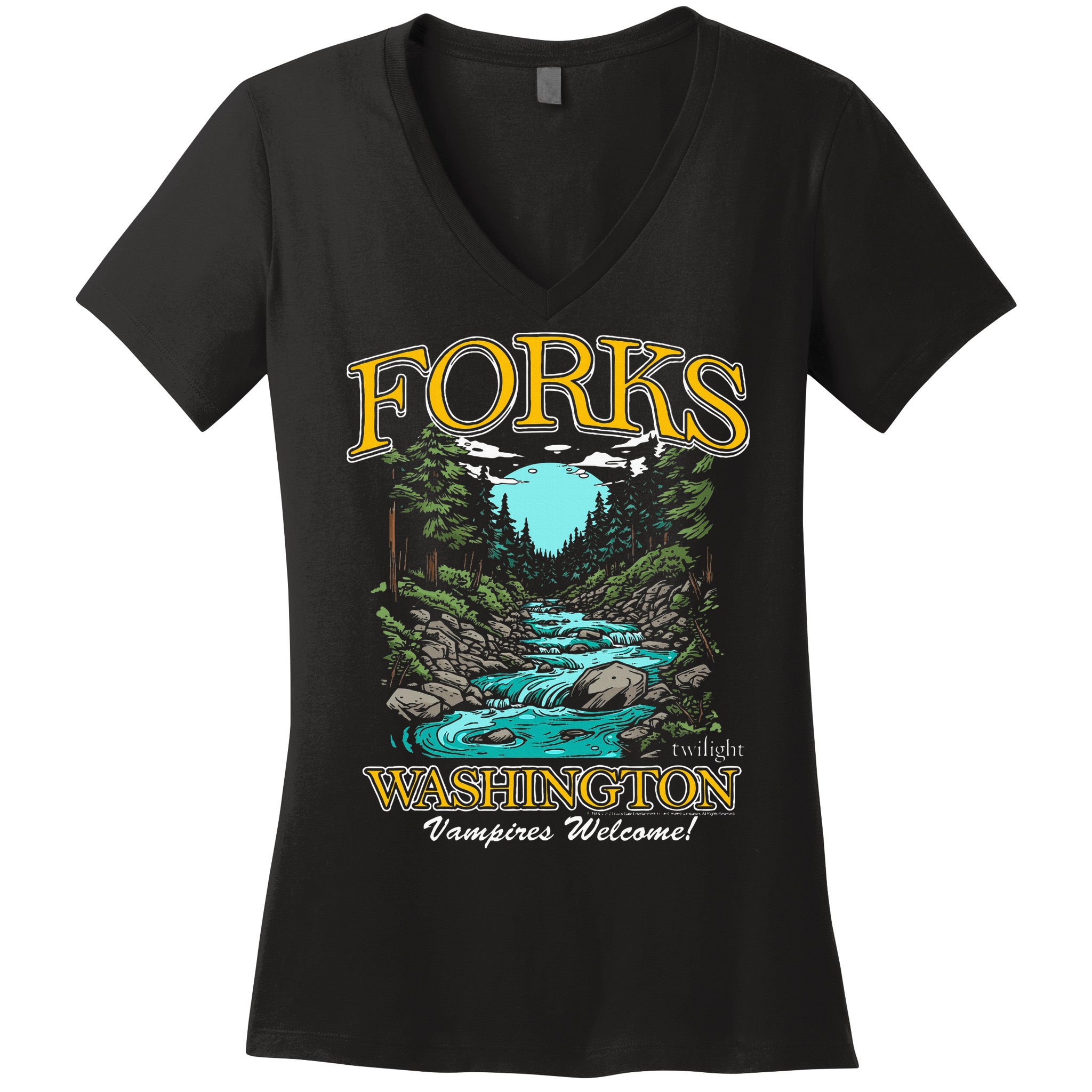 Twilight Forks Washington Vampires Welcome Women's V-Neck T-Shirt