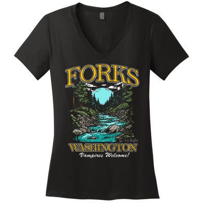 Twilight Forks Washington Vampires Welcome Women's V-Neck T-Shirt