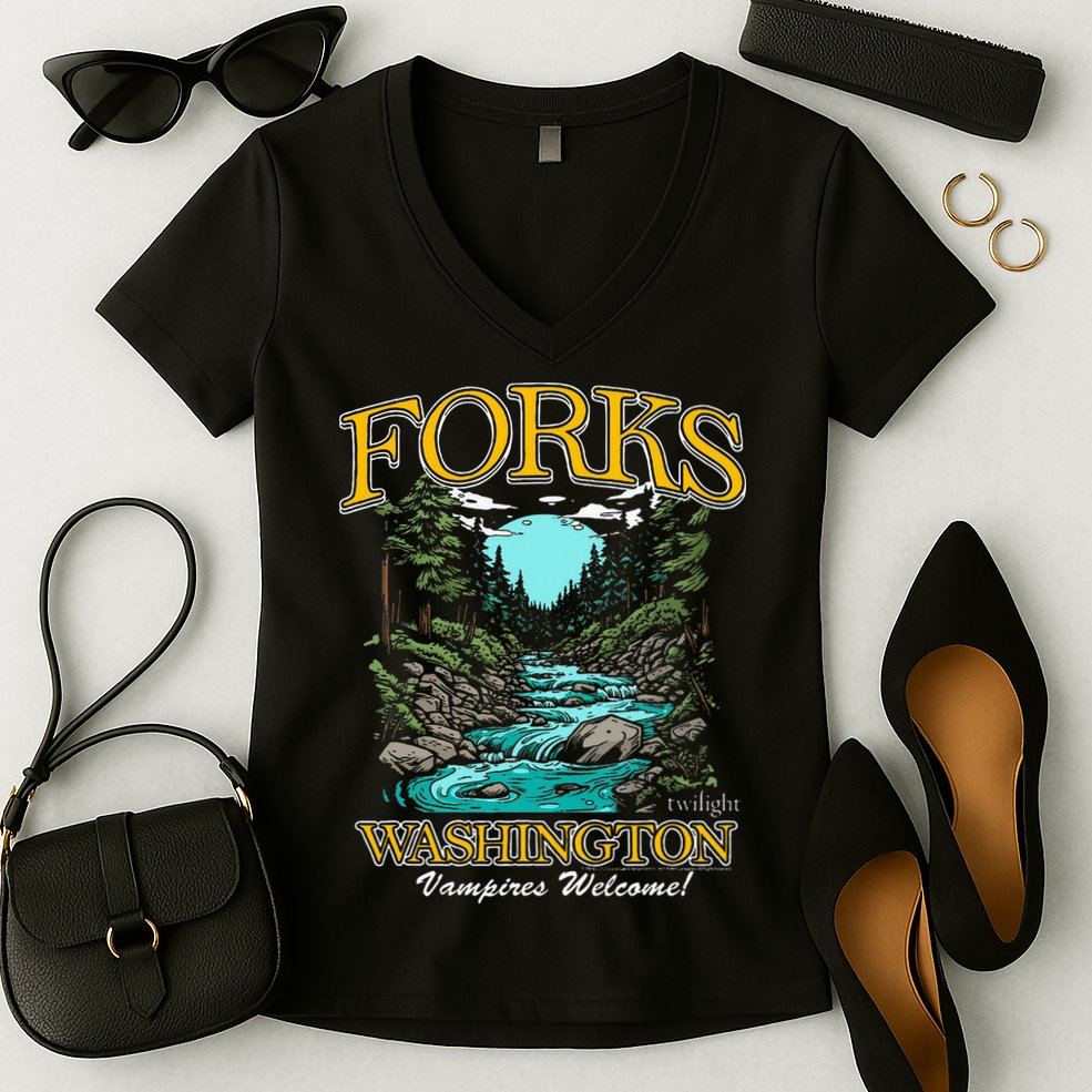 Twilight Forks Washington Vampires Welcome Women's V-Neck T-Shirt