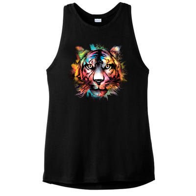 Tiger Face Watercolor Ladies PosiCharge Tri-Blend Wicking Tank