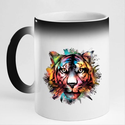 Tiger Face Watercolor 11oz Black Color Changing Mug