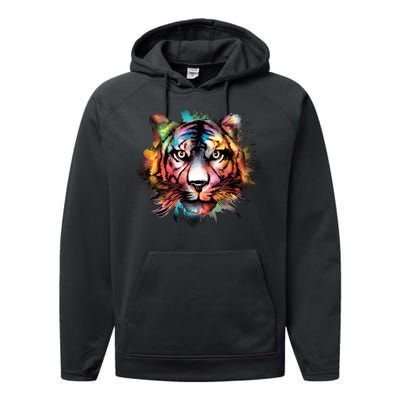 Tiger Face Watercolor Performance Fleece Hoodie