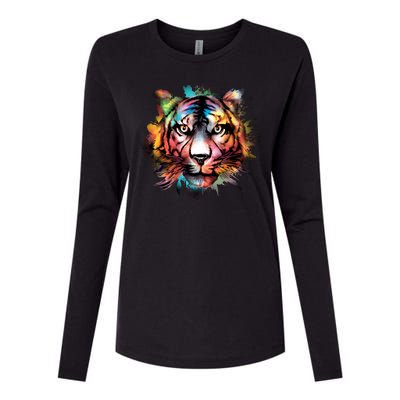 Tiger Face Watercolor Womens Cotton Relaxed Long Sleeve T-Shirt