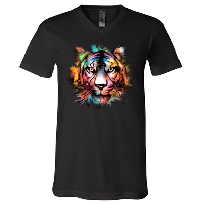 Tiger Face Watercolor V-Neck T-Shirt