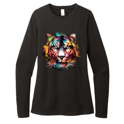 Tiger Face Watercolor Womens CVC Long Sleeve Shirt